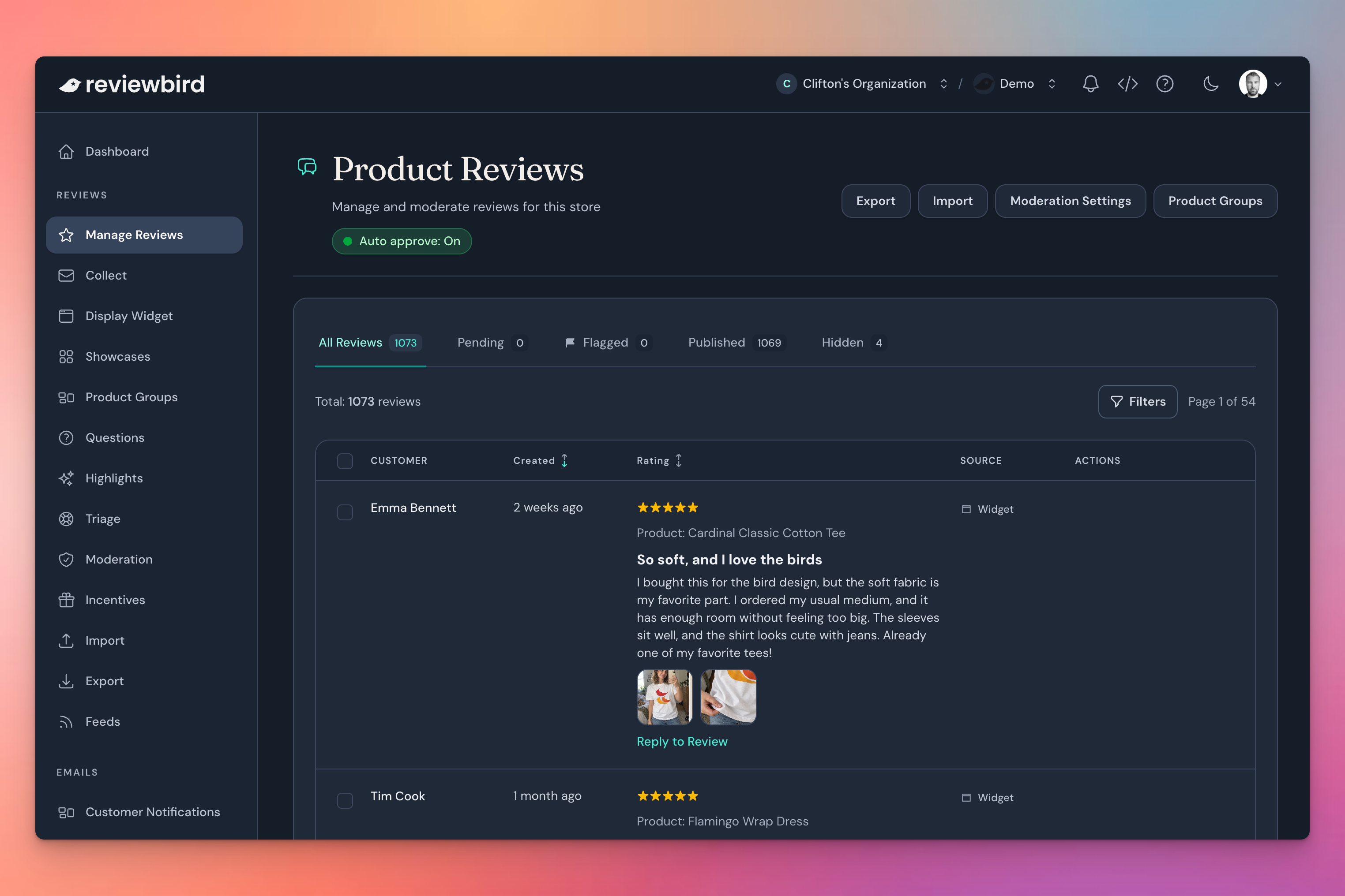 The redesigned Reviewbird dashboard includes Dark Mode.