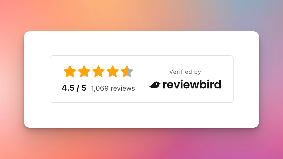 The Reviewbird Trust Badge displays an overall review score.