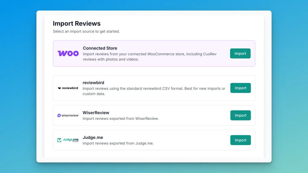 Reviewbird review import options