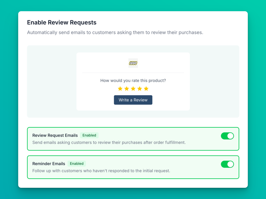 Reviewbird review request email settings