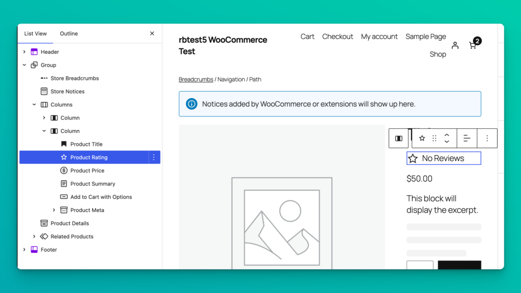 Move the Reviewbird rating block in the WordPress site editor