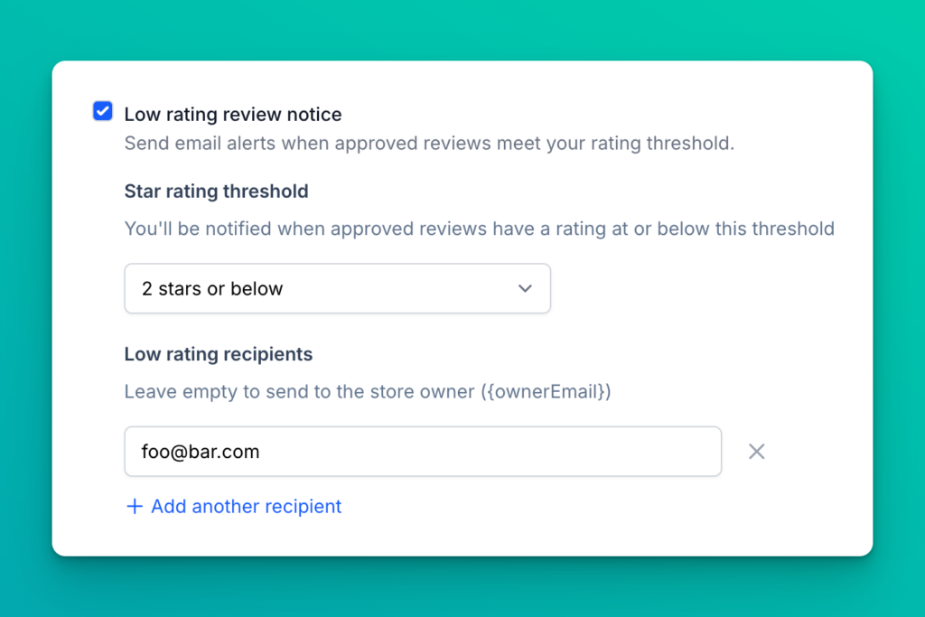 Low rating review notification settings