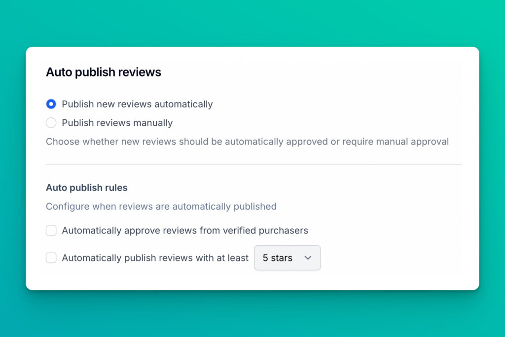 Screenshot of auto publish reviews configuration options