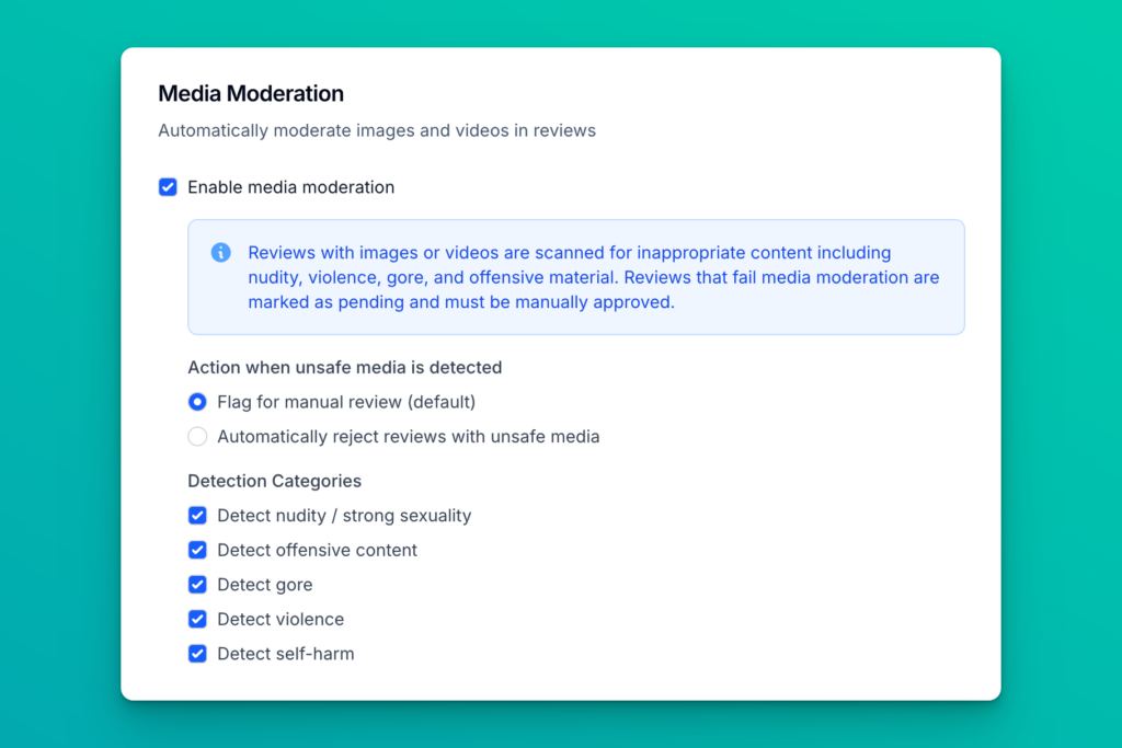 Screenshot of Media Moderation settings