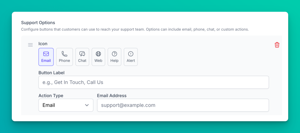 A screenshot of the interface for adding Review Triage support options