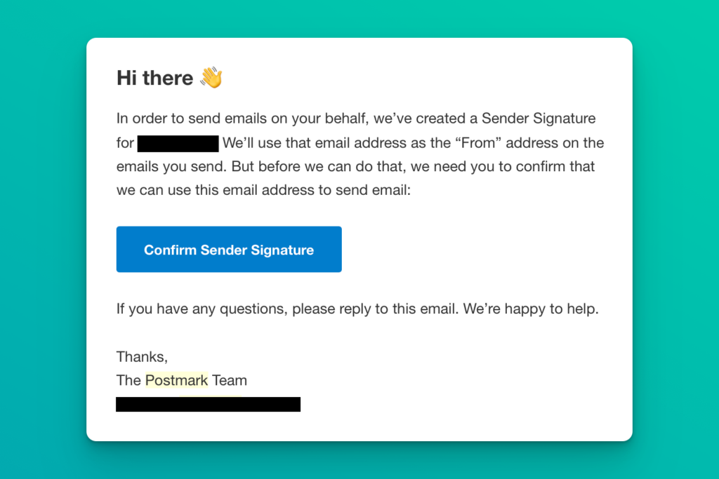 Example confirmation email from Postmark.
