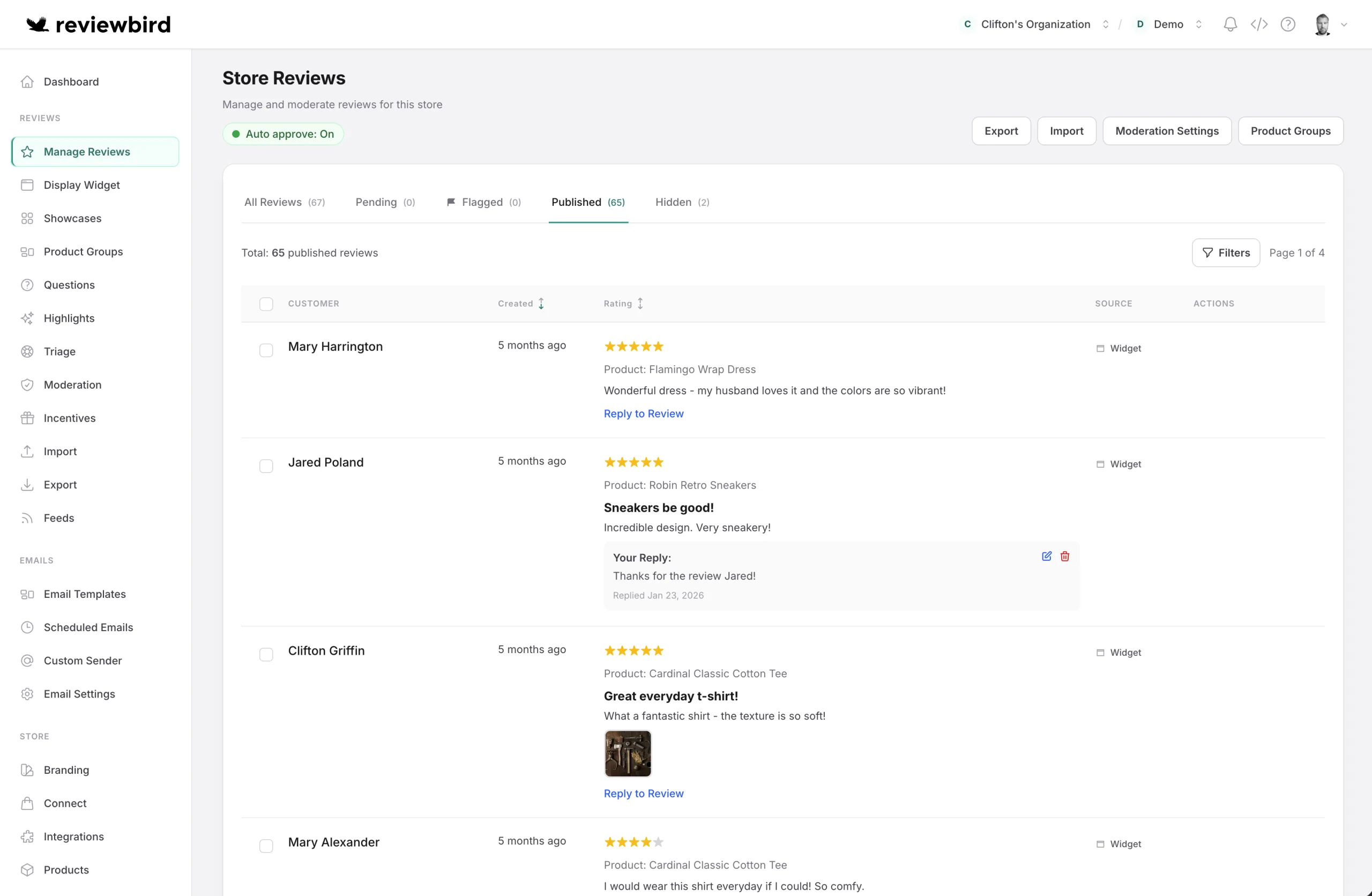 Reviewbird dashboard