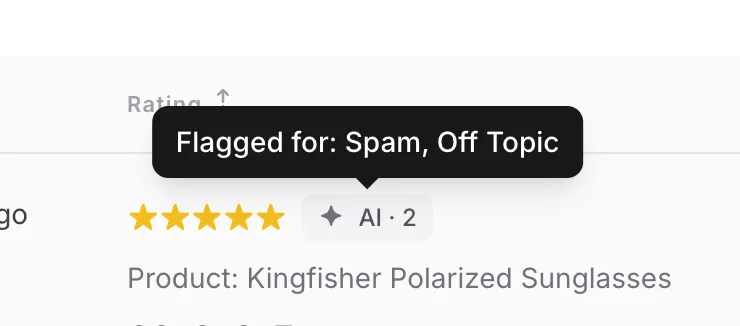 Reviewbird flags a review for spam and off-topic content
