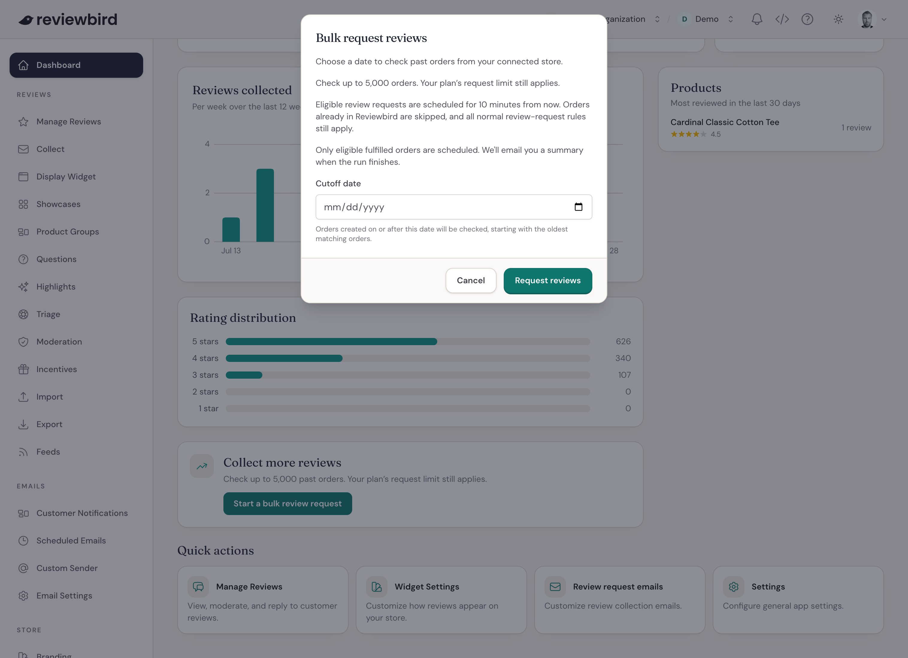 Bulk request reviews dialog with the cutoff date and request allowance