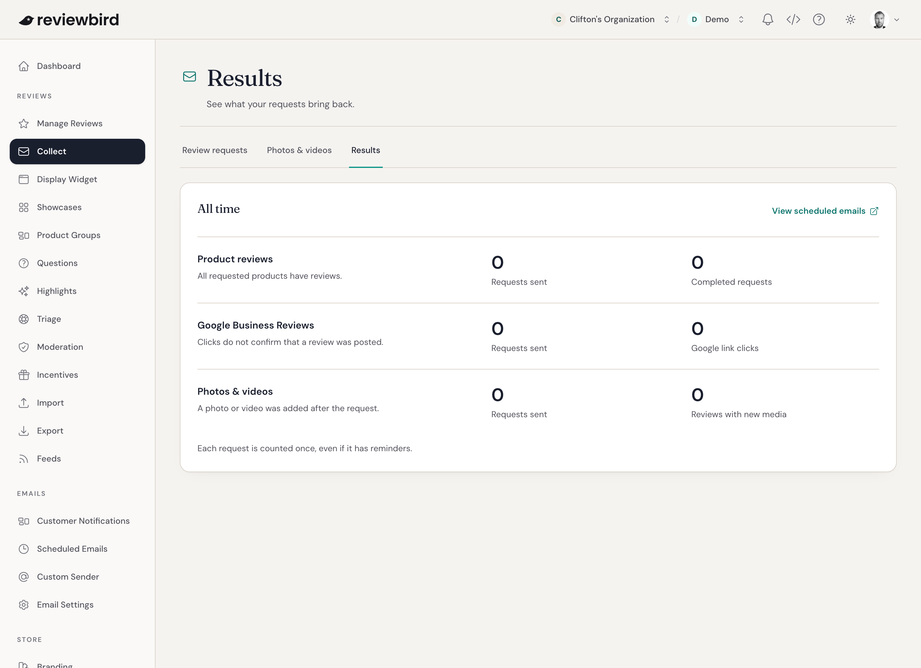 Collect Results tab with request and response totals