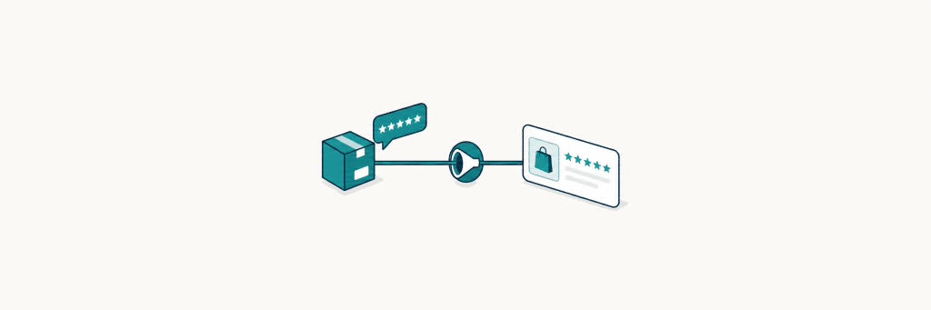 A review feed matches a product box to a shopping result