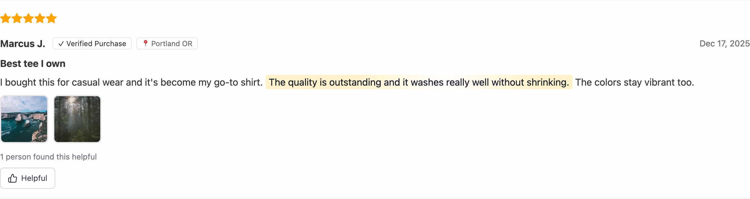 A customer review with its strongest sentence highlighted by Reviewbird AI Review Highlights