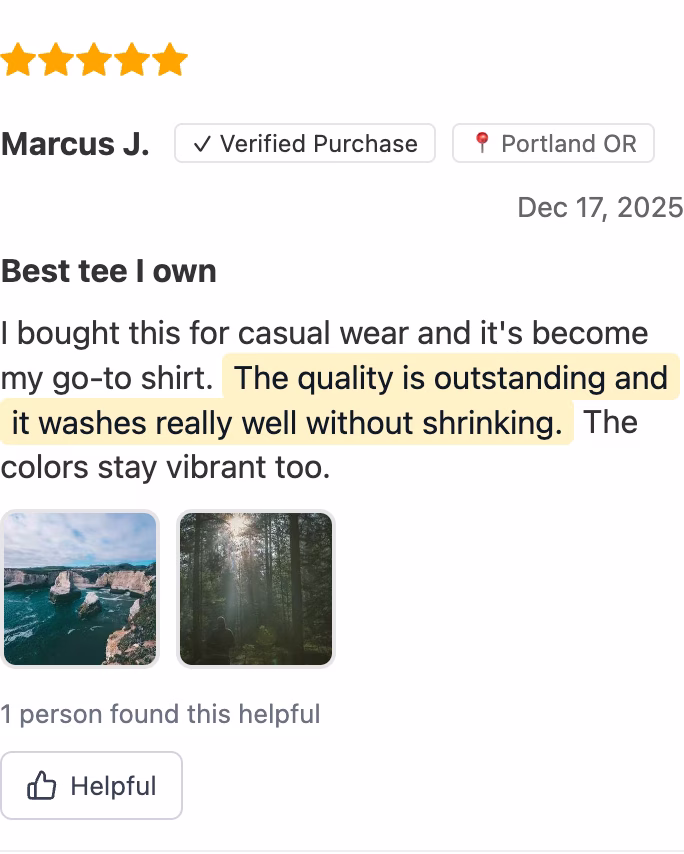 AI Review Highlight shown inside a customer review on a mobile screen