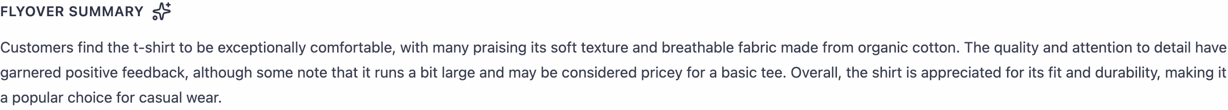 Reviewbird AI review summary block on a product page, summarizing what customers say most